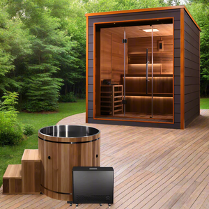 Golden Designs Bergen 6-Person Cedar Outdoor Sauna & Harvia Traditional Electric Heater Kit | GDI-8206-01