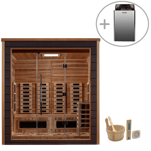 Golden Designs Visby 3-Person Hybrid Outdoor Sauna w/ Full Spectrum Infrared & Harvia Traditional Electric Heater Kit | GDI-8223-01