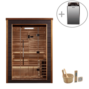 Golden Designs Narvik 2-Person Cedar Outdoor Sauna & Harvia Traditional Electric Heater Kit | GDI-8202-01