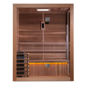 Golden Designs Hanko 3-Person Indoor Sauna & Harvia Traditional Electric Heater Kit | GDI-7202-01