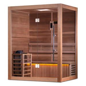 Golden Designs Hanko 3-Person Indoor Sauna & Harvia Traditional Electric Heater Kit | GDI-7202-01