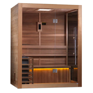 Golden Designs Hanko 3-Person Indoor Sauna & Harvia Traditional Electric Heater Kit | GDI-7202-01