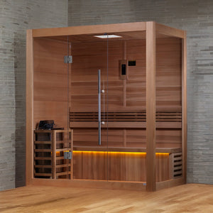 Golden Designs Forssa 3-Person Indoor Sauna & Harvia Traditional Electric Heater Kit | GDI-7203-01