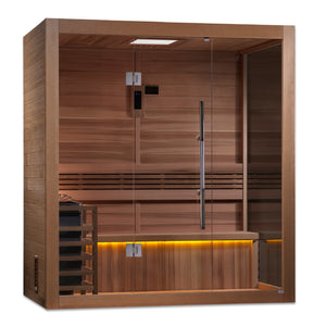 Golden Designs Forssa 3-Person Indoor Sauna & Harvia Traditional Electric Heater Kit | GDI-7203-01