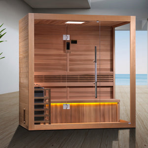 Golden Designs Forssa 3-Person Indoor Sauna & Harvia Traditional Electric Heater Kit | GDI-7203-01