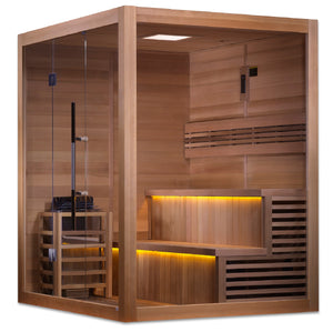 Golden Designs Kuusamo 6-Person Indoor Sauna & Harvia Traditional Electric Heater Kit | GDI-7206-01