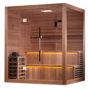 Golden Designs Kuusamo 6-Person Indoor Sauna & Harvia Traditional Electric Heater Kit | GDI-7206-01