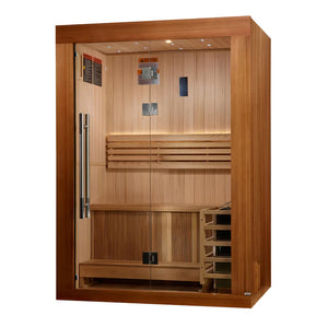 Golden Designs Sundsvall 2-Person Indoor Sauna & Harvia Traditional Electric Heater Kit | GDI-7289-02