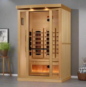 Golden Designs Reserve Edition 2-Person Full Spectrum Near Zero EMF FAR Infrared Sauna w/ Himalayan Salt Bar | GDI-8020-03