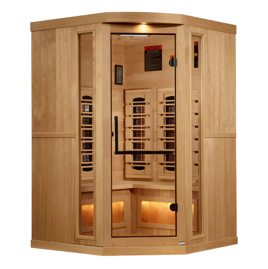 Golden Designs Reserve Edition 3-Person Corner Full Spectrum Near Zero EMF FAR Infrared Sauna w/ Himalayan Salt Bar | GDI-8035-03