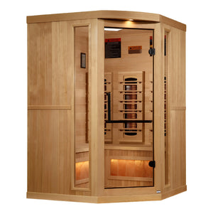 Golden Designs Reserve Edition 3-Person Corner Full Spectrum Near Zero EMF FAR Infrared Sauna w/ Himalayan Salt Bar | GDI-8035-03