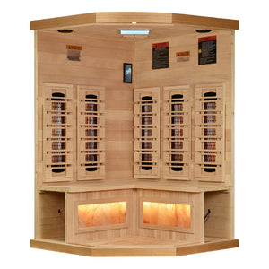 Golden Designs Reserve Edition 3-Person Corner Full Spectrum Near Zero EMF FAR Infrared Sauna w/ Himalayan Salt Bar | GDI-8035-03