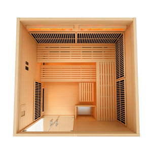 Golden Designs Toledo 6-Person Hybrid Indoor Sauna w/ Full Spectrum Infrared & Harvia Traditional Electric Heater Kit | GDI-8360-01