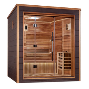 Golden Designs Drammen 3-Person Cedar Outdoor Sauna & Harvia Traditional Electric Heater Kit | GDI-8203-01