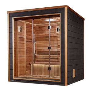 Golden Designs Drammen 3-Person Cedar Outdoor Sauna & Harvia Traditional Electric Heater Kit | GDI-8203-01