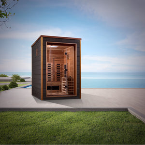 Golden Designs Nora 2-Person Hybrid Outdoor Sauna w/ Full Spectrum Infrared & Harvia Traditional Electric Heater Kit | GDI-8222-01