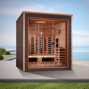 Golden Designs Visby 3-Person Hybrid Outdoor Sauna w/ Full Spectrum Infrared & Harvia Traditional Electric Heater Kit | GDI-8223-01