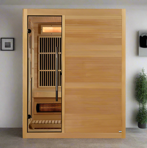 Golden Designs Soria 3-Person Hybrid Indoor Sauna w/ Full Spectrum Infrared & Harvia Traditional Electric Heater Kit | GDI-8330-01