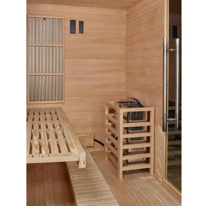 Golden Designs Soria 3-Person Hybrid Indoor Sauna w/ Full Spectrum Infrared & Harvia Traditional Electric Heater Kit | GDI-8330-01