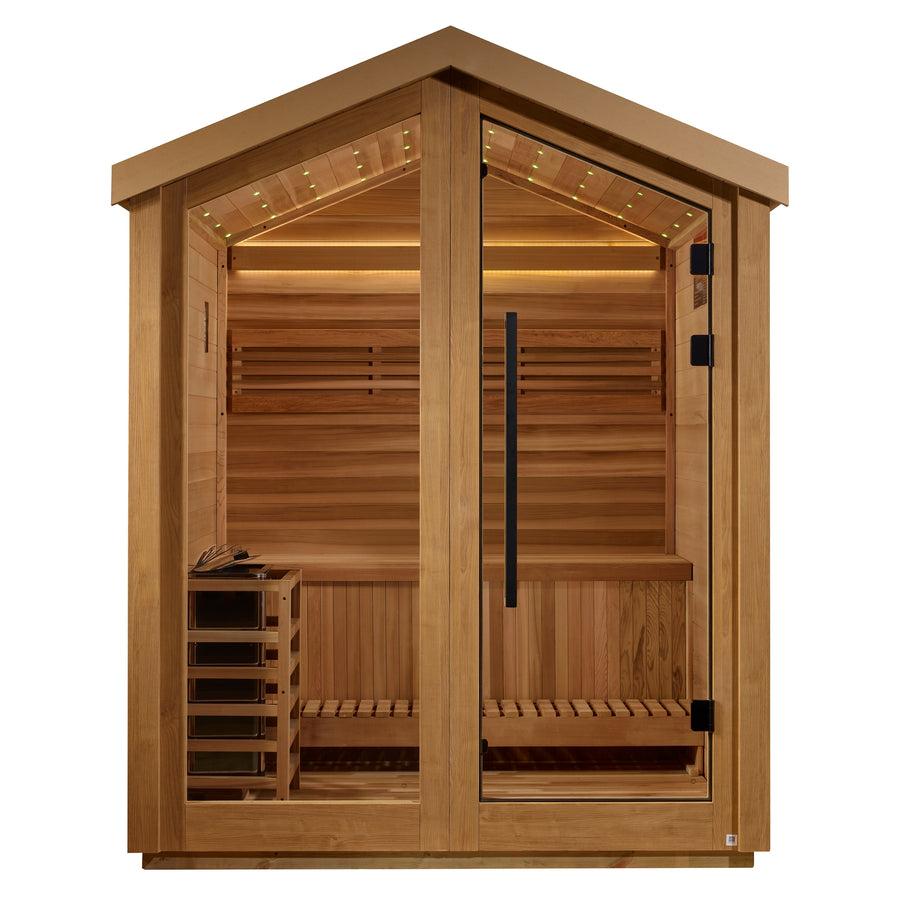 Golden Designs Savonlinna 3-Person Red Cedar Outdoor Sauna & Harvia Traditional Electric Heater Kit | GDI-8503-01