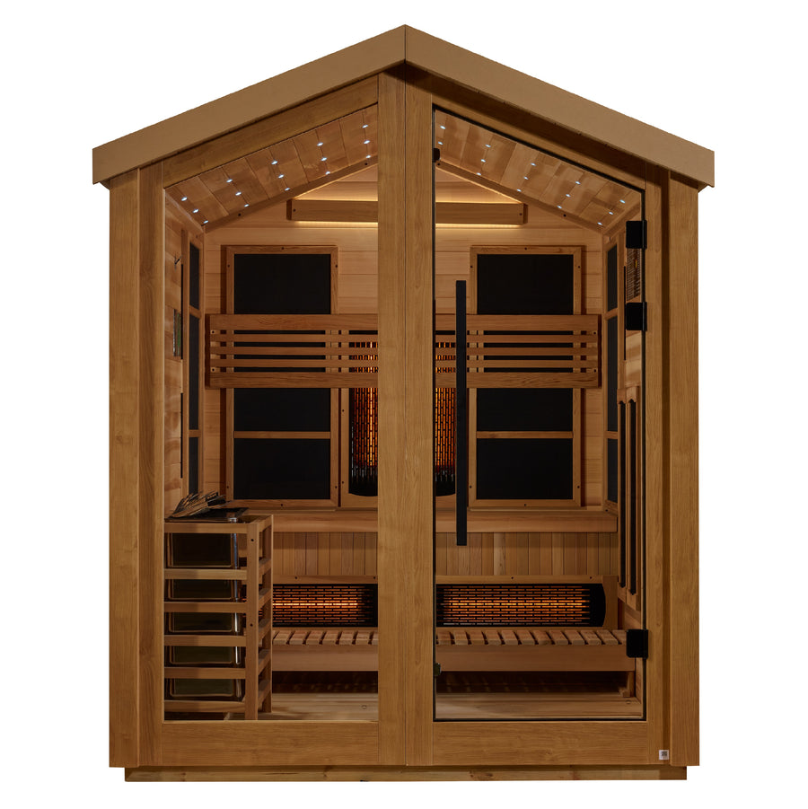 Golden Designs Loviisa 3-Person Hybrid Outdoor Sauna w/ Full Spectrum Infrared & Harvia Traditional Electric Heater Kit | GDI-8523-01