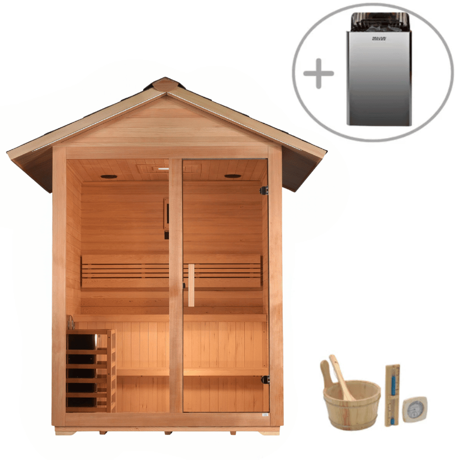 Golden Designs Arlberg 3-Person Outdoor Sauna & Harvia Traditional Electric Heater Kit  | GDI-8103-01