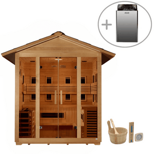 Golden Designs Gargellen 5-Person Hybrid Outdoor Sauna w/ Full Spectrum Infrared & Harvia Traditional Electric Heater Kit | GDI‐8125‐01