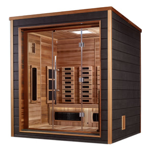 Golden Designs Visby 3-Person Hybrid Outdoor Sauna w/ Full Spectrum Infrared & Harvia Traditional Electric Heater Kit | GDI-8223-01