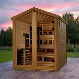 Golden Designs Kaskinen 6-Person Hybrid Outdoor Sauna w/ Full Spectrum Infrared & Harvia Traditional Electric Heater Kit | GDI-8526-01