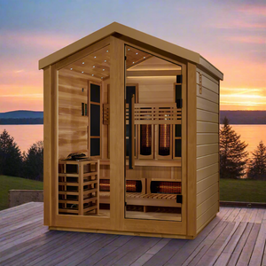 Golden Designs Loviisa 3-Person Hybrid Outdoor Sauna w/ Full Spectrum Infrared & Harvia Traditional Electric Heater Kit | GDI-8523-01