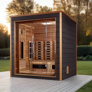 Golden Designs Visby 3-Person Hybrid Outdoor Sauna w/ Full Spectrum Infrared & Harvia Traditional Electric Heater Kit | GDI-8223-01