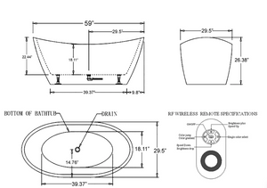 Empava 59 in. Freestanding Soaking Bathtub with LED | EMPV-59FT1518LED