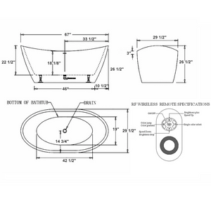 Empava 67 in. Freestanding Soaking Bathtub with LED | EMPV-67FT1518LED