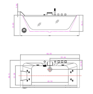 Empava 67 in. Whirlpool Rectangular Bathtub | EMPV-67JT408LED