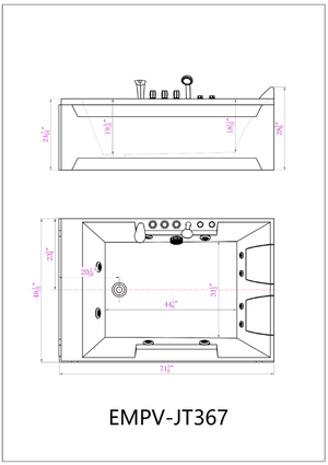 Empava 72 in. Whirlpool Rectangular Bathtub  | EMPV-72JT367LED