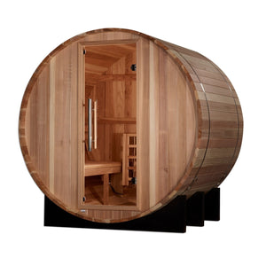 Golden Designs St. Moritz 2-4 Person Cedar Barrel Sauna & Harvia Traditional Electric Heater Kit | GDI-B002-01