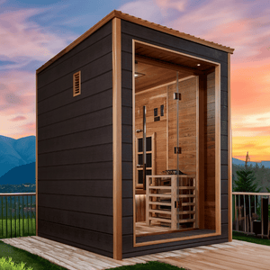 Golden Designs Nora 2-Person Hybrid Outdoor Sauna w/ Full Spectrum Infrared & Harvia Traditional Electric Heater Kit | GDI-8222-01