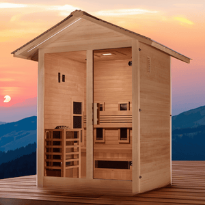 Golden Designs Carinthia 3-Person Hybrid Outdoor Sauna w/ Full Spectrum Infrared & Harvia Traditional Electric Heater Kit | GDI-8123-01