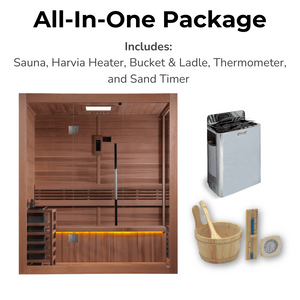 Golden Designs Forssa 3-Person Indoor Sauna & Harvia Traditional Electric Heater Kit | GDI-7203-01